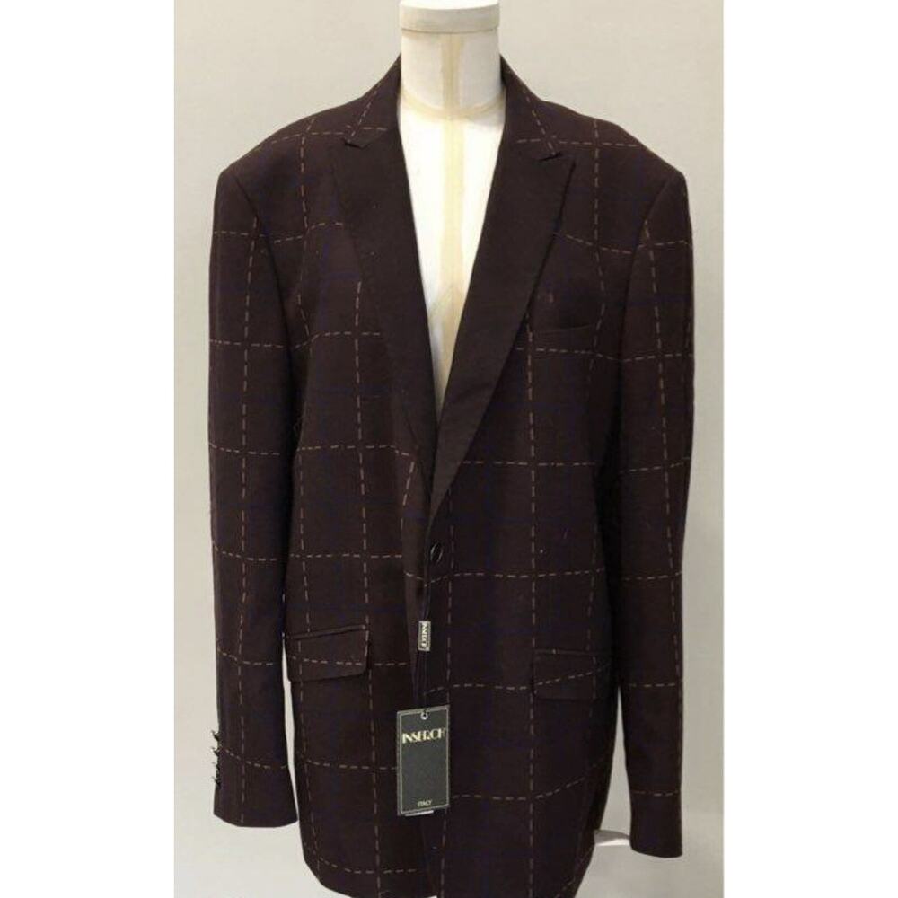 Inserch Mens Red Burgundy Notch Lapel 90s Blazer VNT NWT Cross Stitch Striped 48